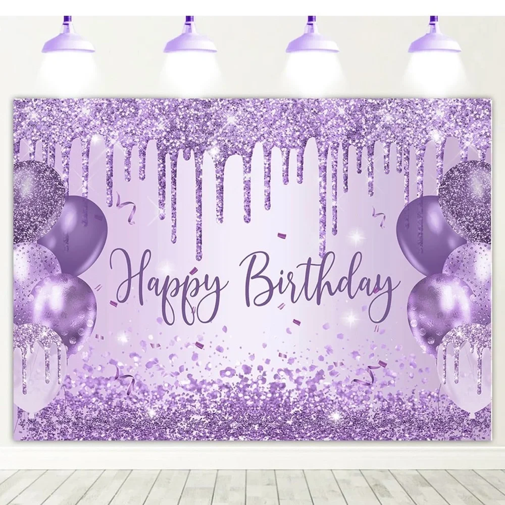 Purple Glitter Birthday Backdrop